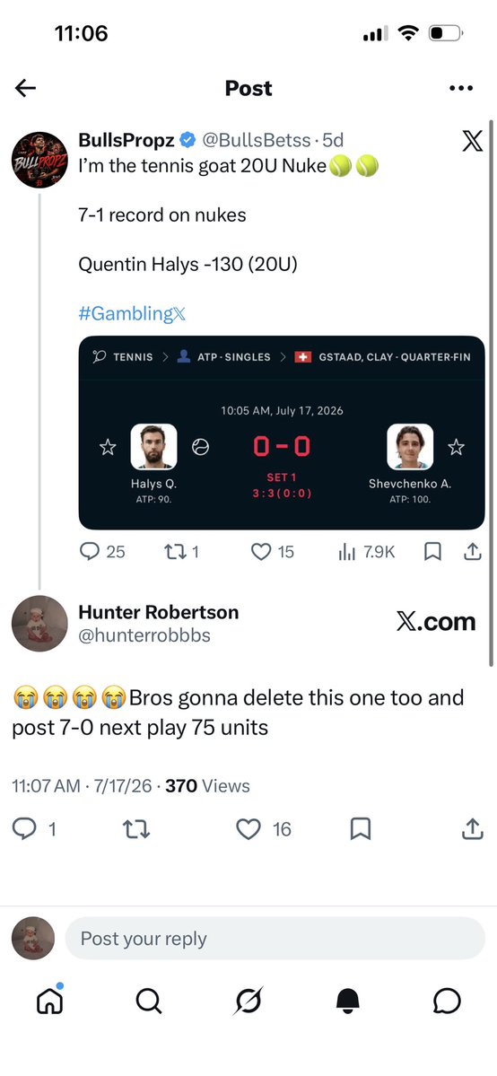 hunterrobbbs's tweet photo. @BullsBetss Here’s one I have you left up very impressive idiot https://t.co/jCfLXM0VN7