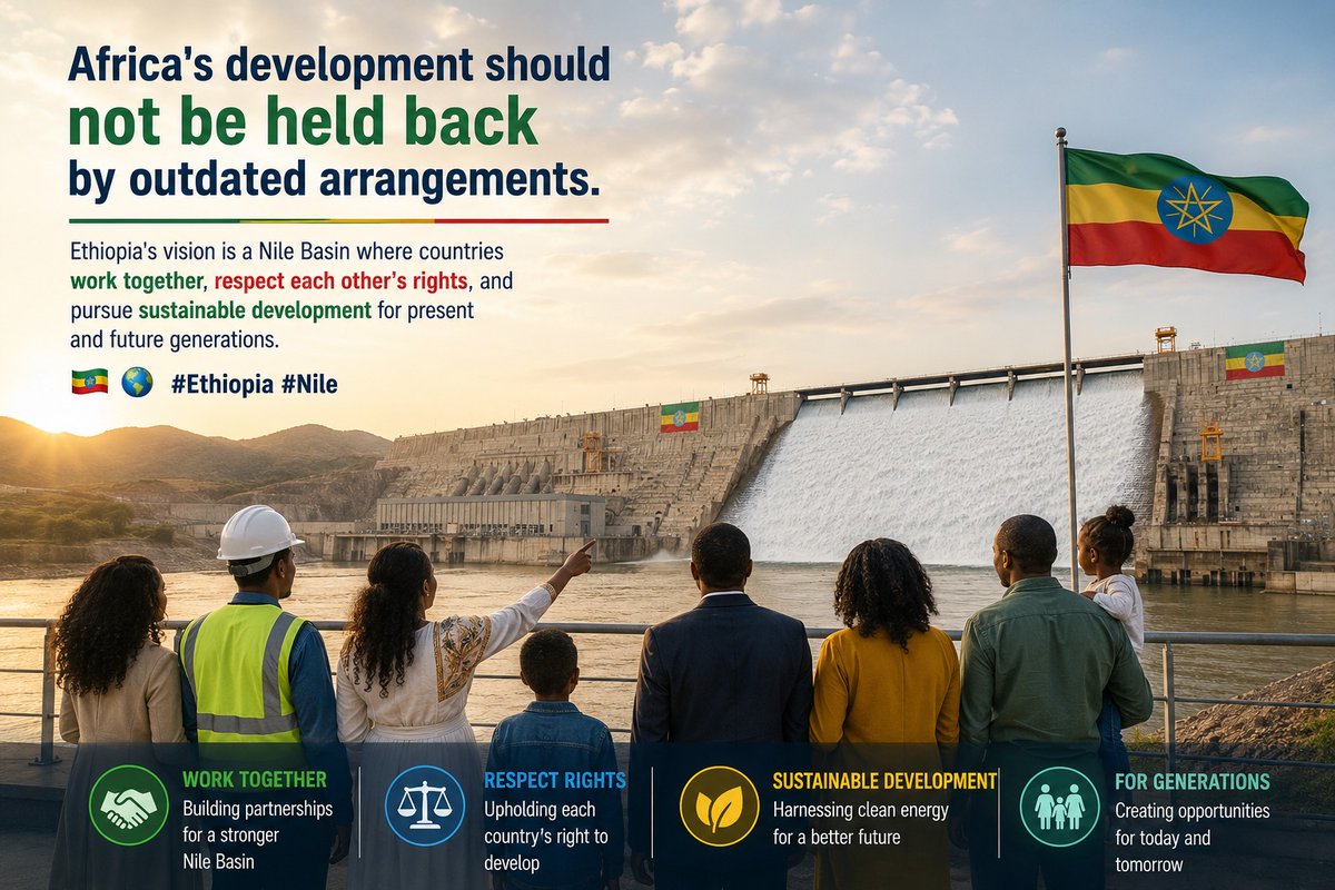 EphremLuna's tweet photo. Africa's development should not be held back by outdated arrangements.Ethiopia's vision is a Nile Basin where countries work together, respect each other's rights, and pursue sustainable development for present and future generations. 🇪🇹🌍 #Ethiopia #Nile https://t.co/WTyWkv9ZYO