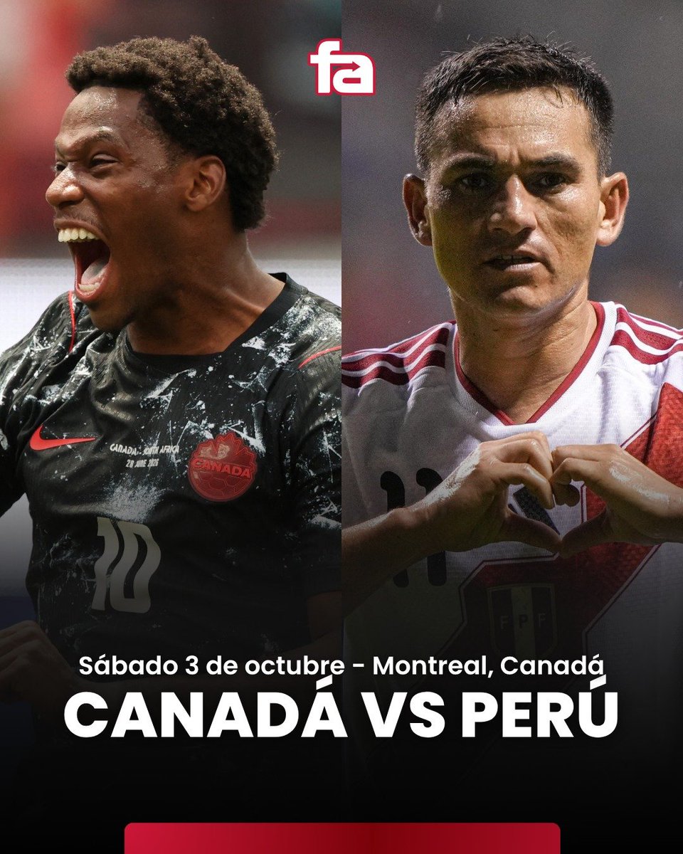 FAamericatv's tweet photo. 🚨🇵🇪 OFICIAL: PERÚ ENFRENTARÁ A CANADÁ EN AMISTOSO.

La 'BICOLOR' visitará uno de los ANFITRIONES del ÚLTIMO MUNDIAL, el sábado 3 de octubre en MONTREAL. 🗓️ https://t.co/X5gNs00uG8