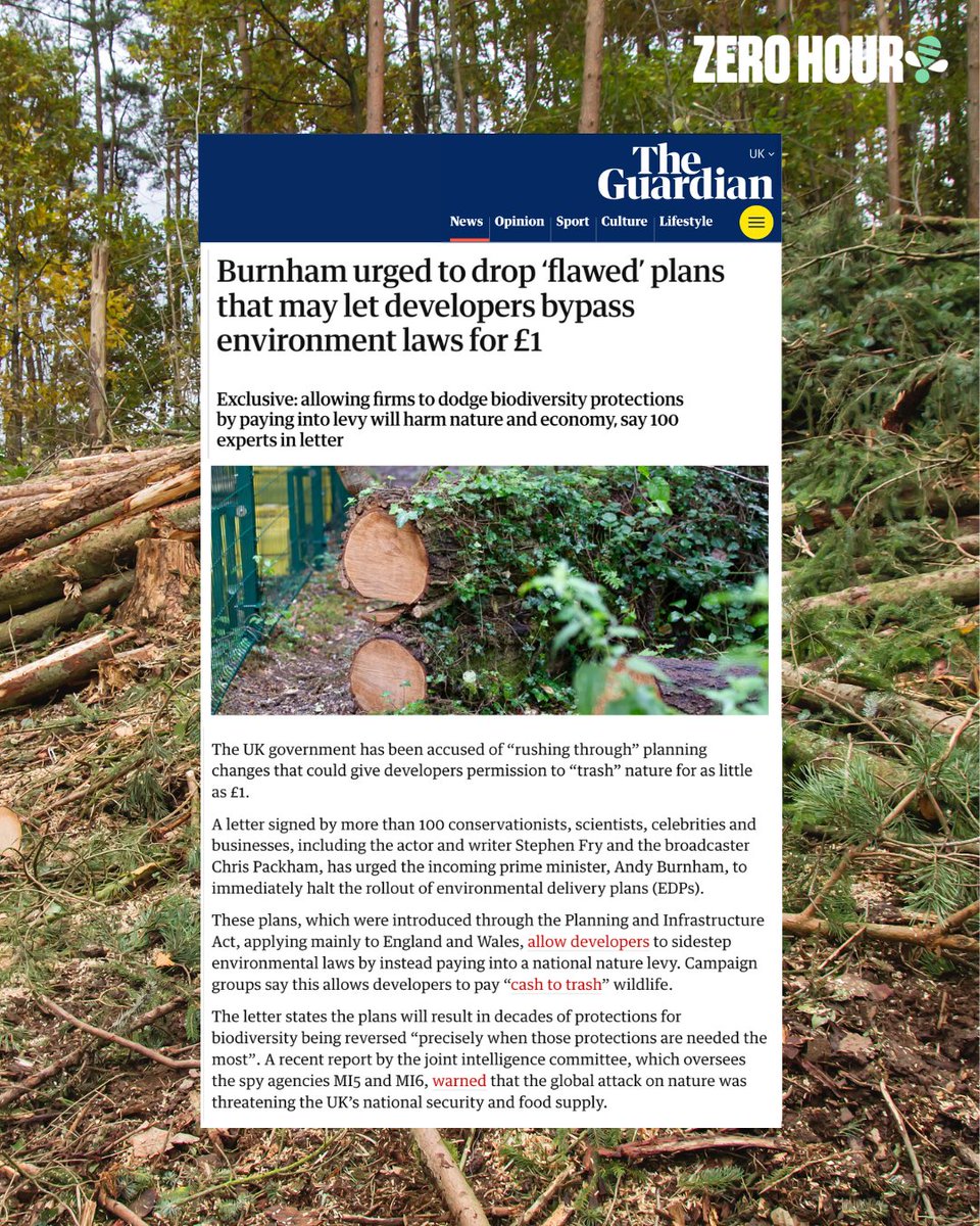 zerohour_uk's tweet photo. 🌳 We are urging Andy to reset the Government’s relationship with nature. Nature is not politically expendable, it is essential to our everyday lives, existence and economy.

🌍 It’s time to:
1️⃣ Treat nature as vital infrastructure 
2️⃣ Protect nature at the point of harm 
3️⃣ Support nature-friendly farming
4️⃣ Put communities, health and nature at the heart of planning