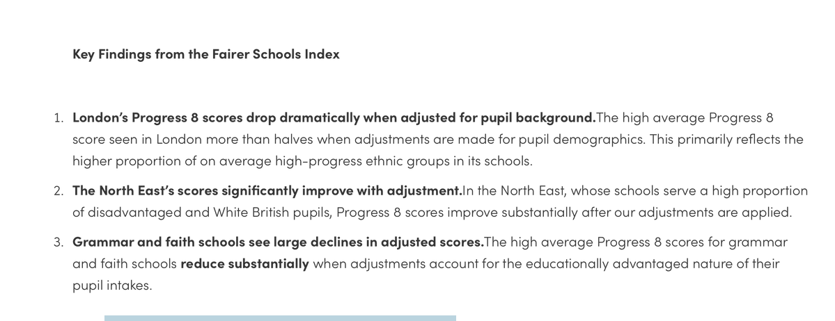 FrankWNorris's tweet photo. But in terms of progress, picture is slightly different. Main findings from @NP_Partnership 3rd edition of Fairer Schools Index produced with support from Prof George Leckie at Univ of Bristol. Not denying actual attainment important but so is the pace of progress made by pupils. https://t.co/QkDIqOlXjZ