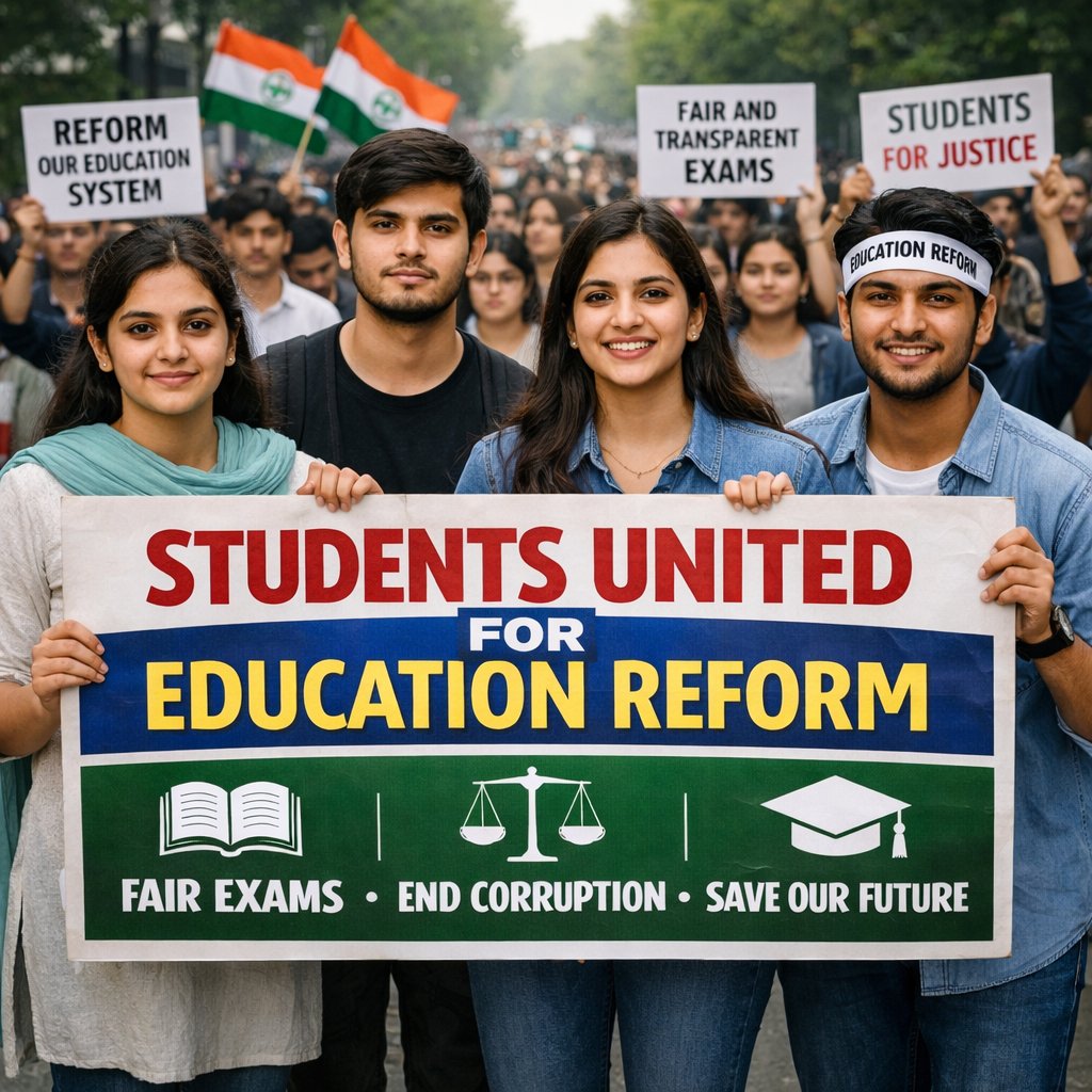 Swarna_here's tweet photo. India’s youth are rewriting the story of accountability. Peaceful, powerful, and purposeful, they demand fair exams &amp; clean systems. Let’s stand with them. ✊

#StudentsUnited #EducationReform #FairExams #EndCorruption #SaveOurFuture #YouthPower https://t.co/7OoJHHjIu2