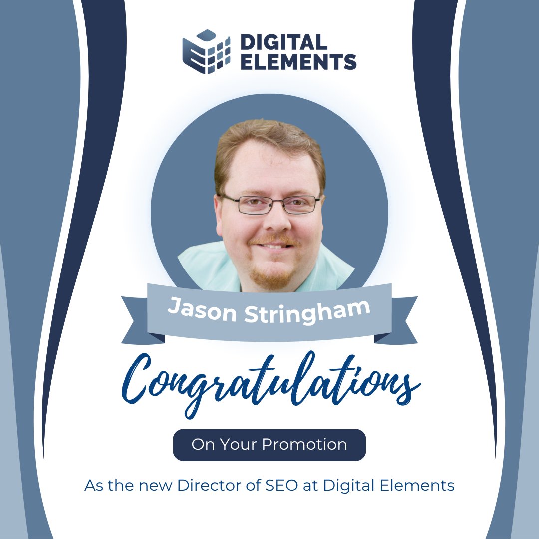 Digital_Lements's tweet photo. Big news! After celebrating his first year with Digital Elements, we're thrilled to announce Jason Stringham has been promoted to Director of SEO. Your growth this past year has been incredible, Jason, and we can't wait to see what you do next. Congratulations! https://t.co/A9KjAJje0r