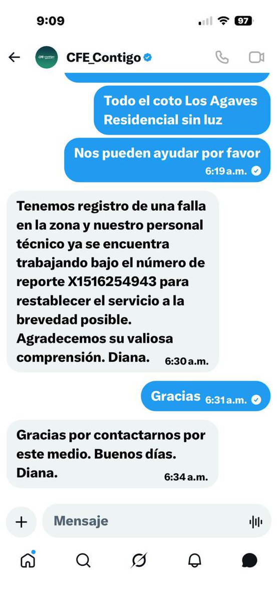 mjns1's tweet photo. @CFE_Contigo Gracias ya me dieron reporte https://t.co/UeSnafPMif