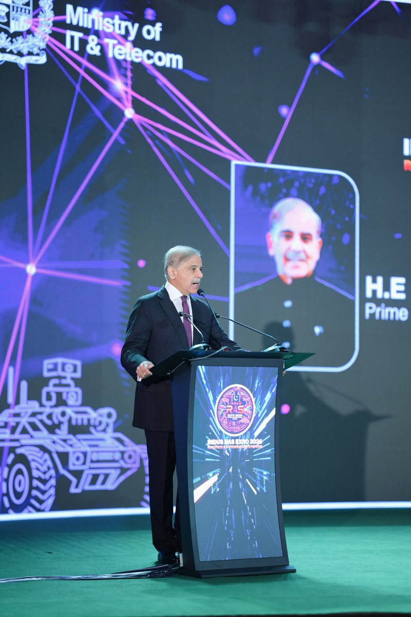PakPMO's tweet photo. Prime Minister Muhammad Shehbaz Sharif addresses the Indus RAS (Robotics and Autonomous Systems) Expo 2026. Islamabad ,22 July 2026. https://t.co/fnJi8GSi91