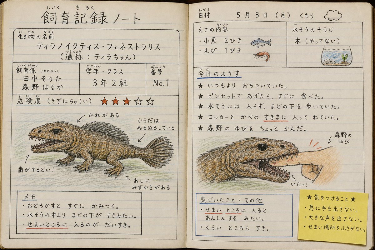 taauki's tweet photo. 僕が考えた架空の生物。　
体はシーラカンス風、頭部はティラノサウルスに近いです。　

なまえ
Tyrannoichthys fenestralis 

見かけたら保護してね。 https://t.co/7iT7knVcLw