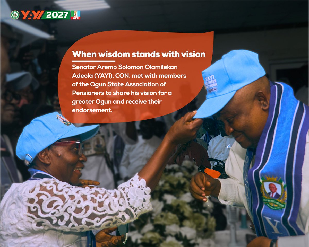 Yayi4OgunGov's tweet photo. Their years of service have shaped the Ogun we know today. Their voices continue to shape the Ogun we aspire to build.

@Sen_AdeolaYAYI had the honour of engaging with members of the Ogun State Association of Pensioners, https://t.co/q3fciGRiWF