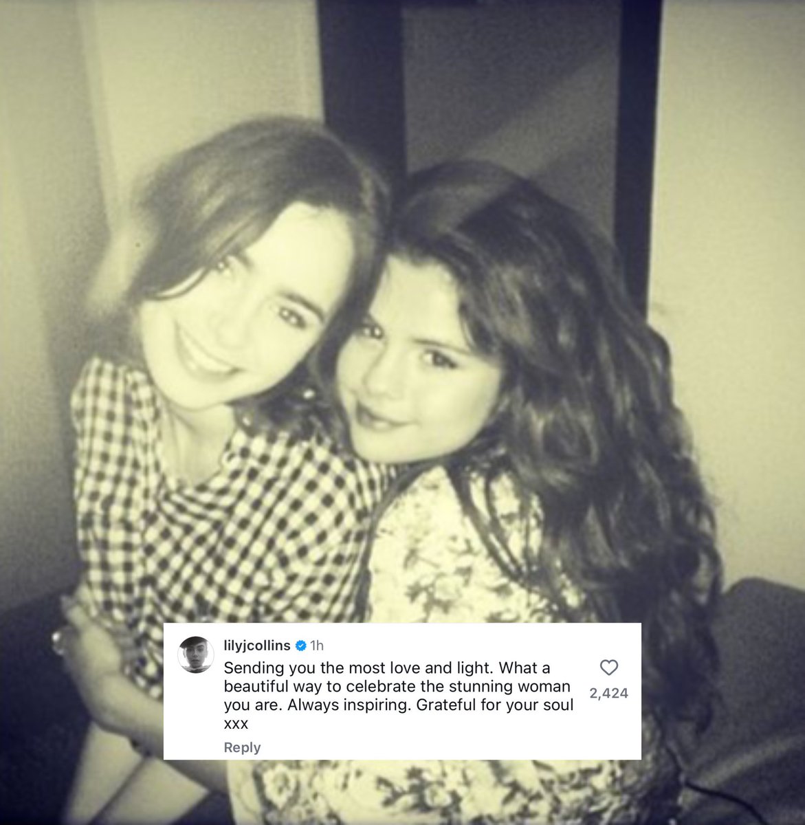 SELENAT0RSARMY's tweet photo. Lily Collins wishes Selena Gomez a happy birthday:

“Sending you the most love and light. What a beautiful way to celebrate the stunning woman you are. Always inspiring. Grateful for your soul.” https://t.co/N27Kd0mHfc