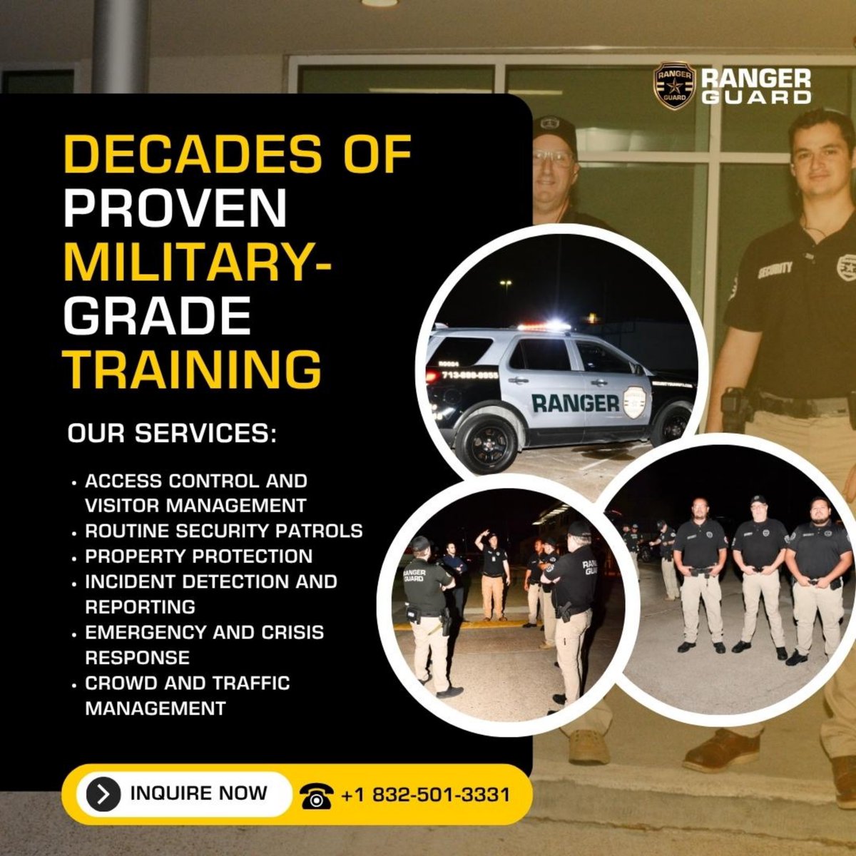 RangerGuardsTX's tweet photo. In the security industry, there is no substitute for experience. Ranger Guard brings years of field-tested expertise, military-grade training, and proven strategies to every client we serve. 
#rangerguard #security #patrol https://t.co/UOSbHLWuO5