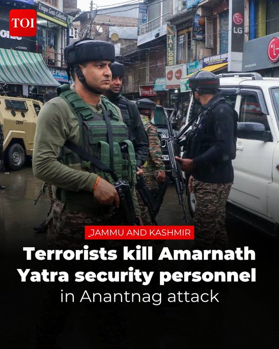 sanjoychakra's tweet photo. Terrorists attacked a police team around 12.30 pm near Lal Chowk in Anantnag town of Jammu and Kashmir.

Head Constable Ashiq Hussain, who was deployed on Amarnath Yatra security duties, died in the attack. 

The Resistance Front (TRF), a proxy outfit of the Pakistan- based Lashkar-e-Taiba (LeT), claimed responsibility for the attack.
From @timesofindia