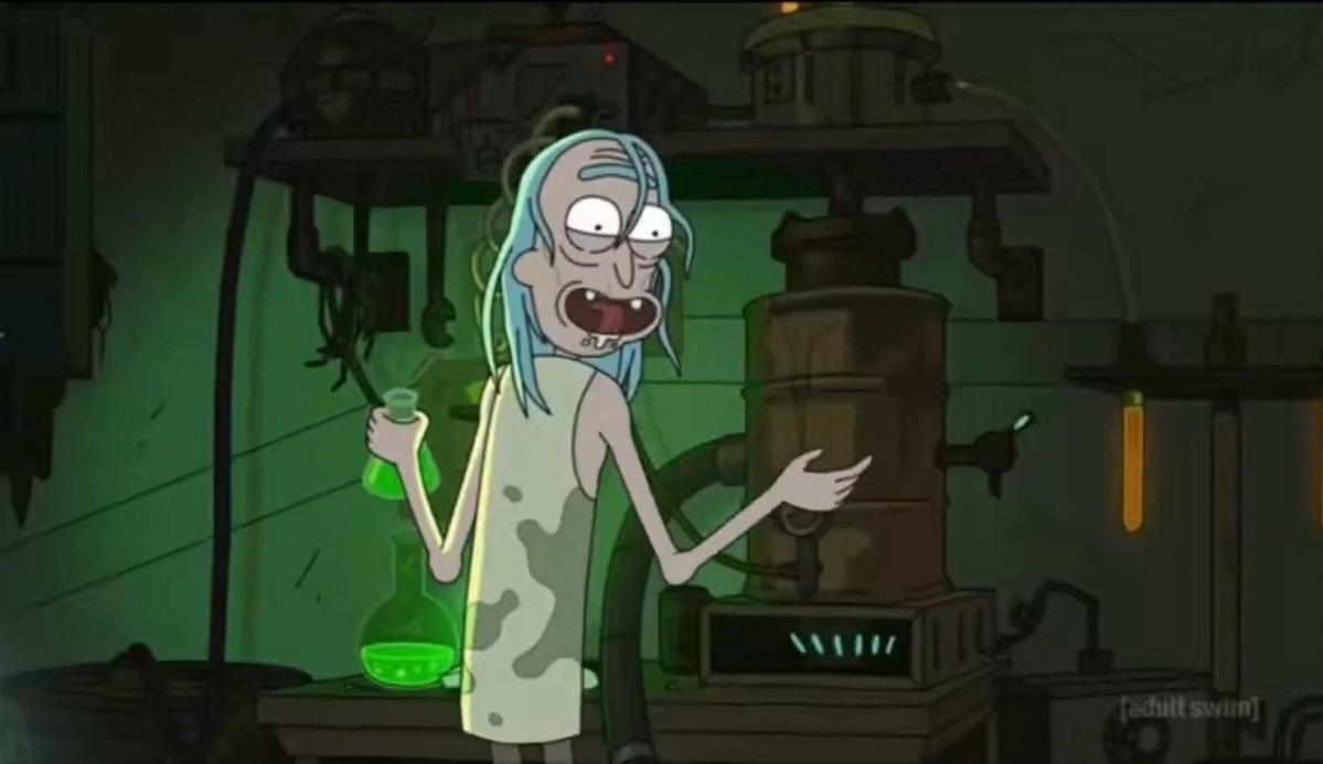 1stellanova's tweet photo. This Rick looks absolutely wrecked filthy, gaunt, and like he's spent years destroying himself. But what's interesting is that all three of his Mortys look healthy and well-fed. They're not skinny at all, while Rick is practically skin and bones. https://t.co/tbB4IbqjQh