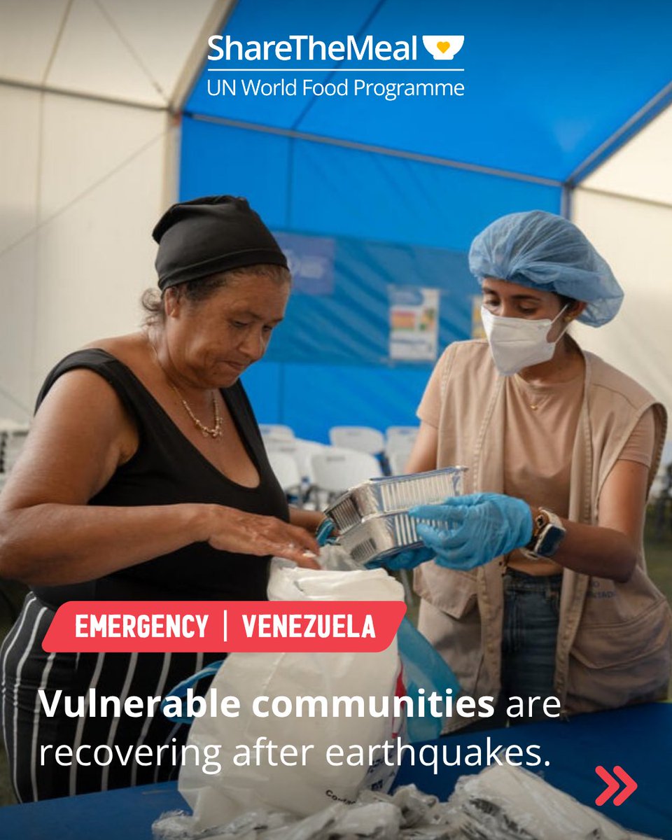 ShareTheMealorg's tweet photo. Following earthquakes in #Venezuela, families are receiving #emergency #food and supplies from @WFP as they recover and plan what comes next. Assistance delivers crucial nourishment, comfort, dignity and hope during difficult times. 😊

Share meals with those who need it most. 💛 https://t.co/K08enOcGQ4