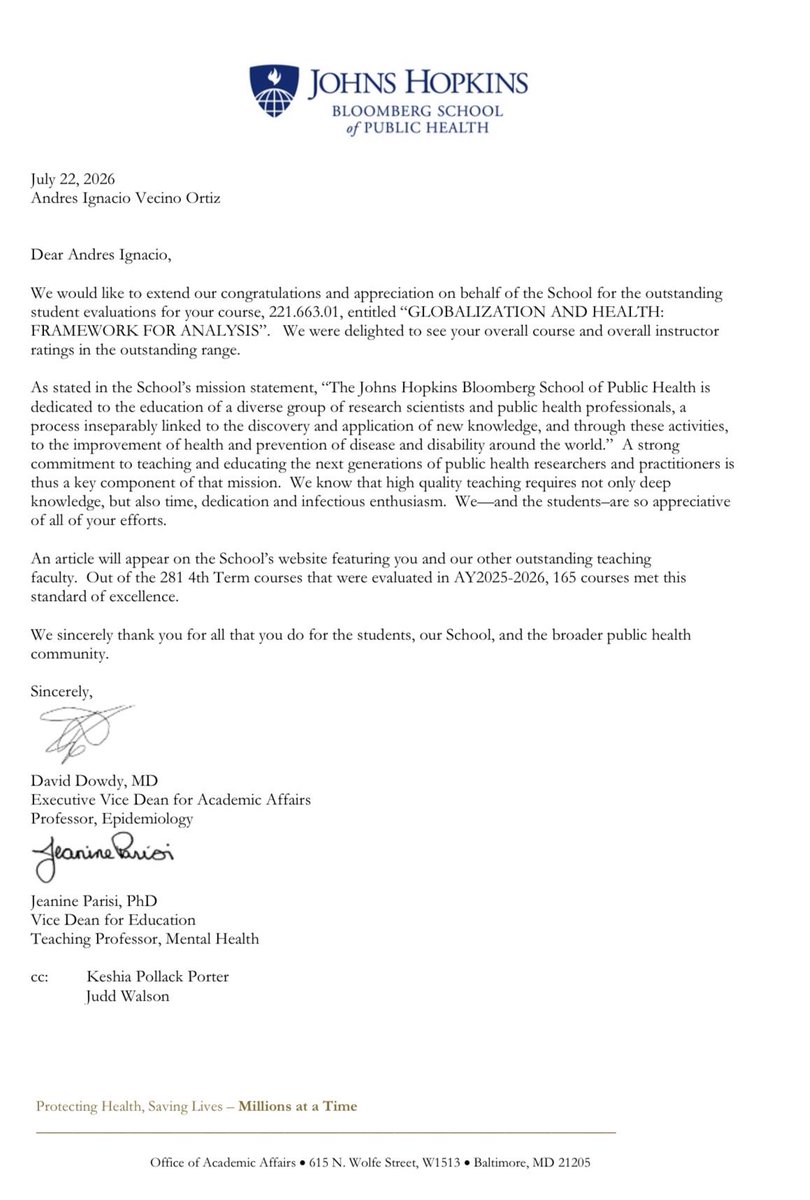 andresvecino's tweet photo. Happy to report I made it to the Excellence in Teaching list for my course in globalization and health. 🤓🤓 https://t.co/23cTWbI2PF