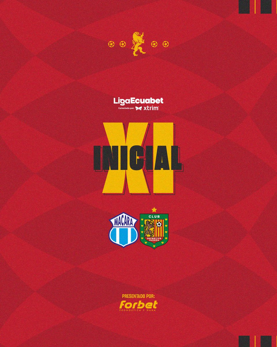 DCuencaOficial's tweet photo. 🦁XI Inicial🦁
#Macara 🆚 #DCuenca
📅 Fecha 21 - Fase Inicial
🏆 #LigaEcuabetconectadaporXtrim
🏟️ Estadio Bellavista
Presentado por ⚡️#Forbet ⚡️ https://t.co/x2eYDG84WX