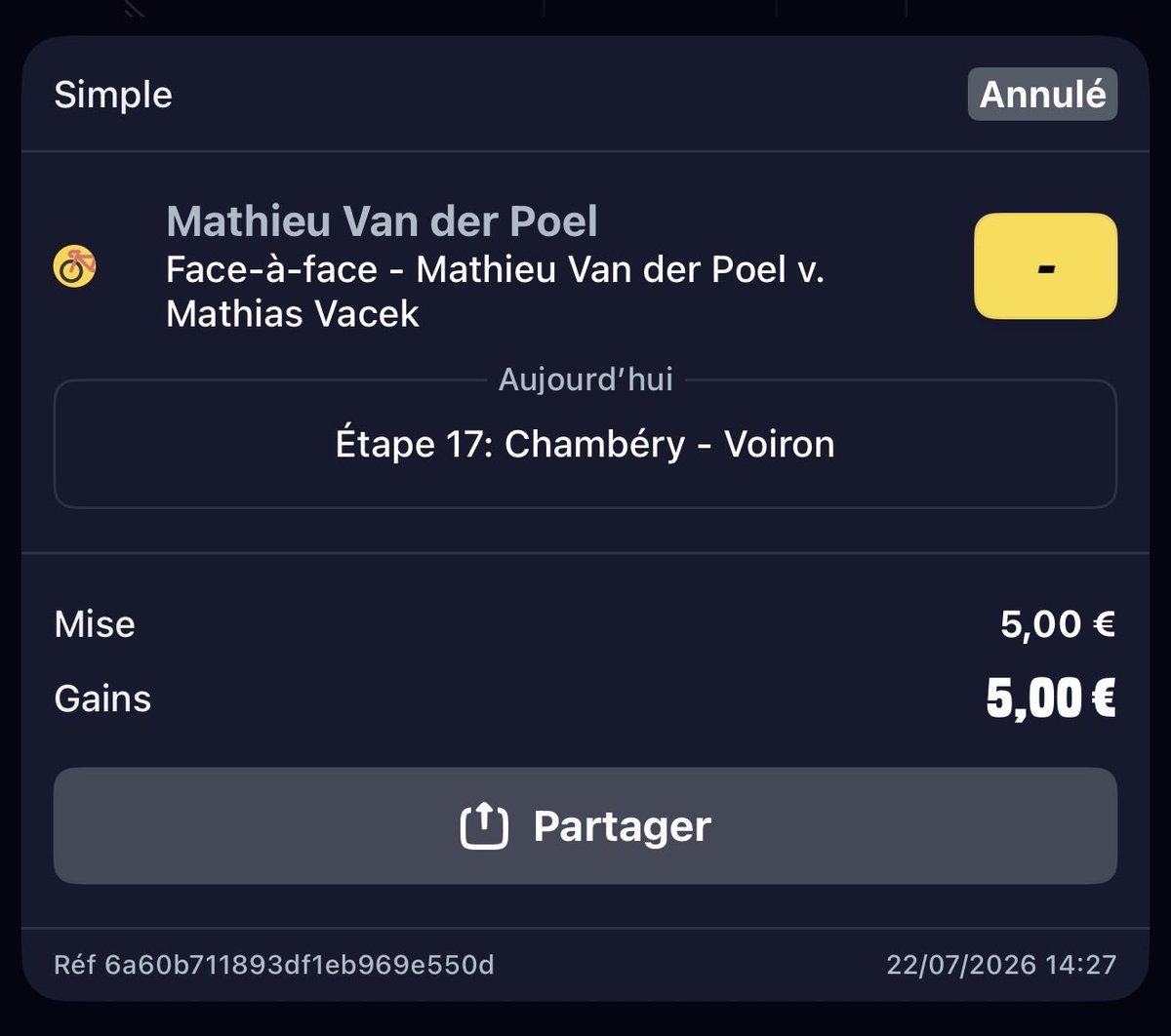 CabesV's tweet photo. @Betclic Pourquoi avoir annulé van der poel face a vacek ? https://t.co/UKkah2qAc4
