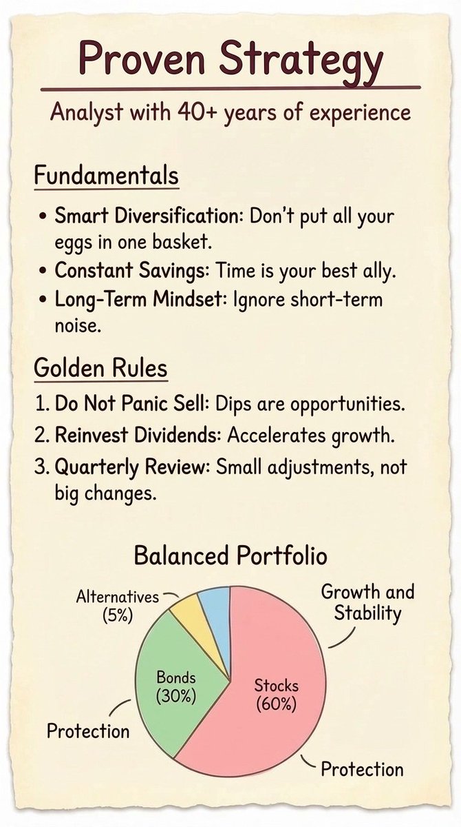 DeshondaBrough1's tweet photo. I am 63 years old with nearly 40 years of experience studying U.S. stocks. After decades in the market, here are my simple rules forbeginners:

I hope this guide proves useful to you. 

When prices drop:

📉 If it drops 5% → Hold 
📉 If it drops 15% → Add 10% 
📉 If it drops 25% → Add 20% 
📈 If it rises 5–15% → Hold 
📈 If it rises 25% → Sell 10% 
📈 If it rises 35% → Sell 20% 
📈 If it rises 45% → Sell 30% 
📈 If it rises 60% → Sell 40% 
📈 If it rises 100% → Sell all