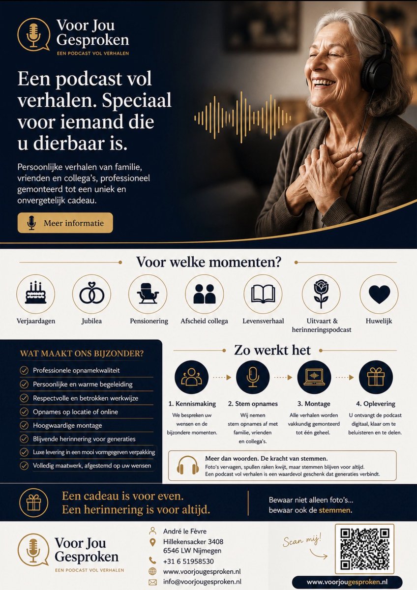 alefevre's tweet photo. Voor Jou Gesproken 

Voor Jou Gesproken maakt persoonlijke podcasts waarin de stemmen en verhalen van familie, vrienden en collega’s worden vastgelegd. Een blijvende herinnering die raakt en generaties lang gekoesterd kan worden. https://t.co/03Qet3zdld