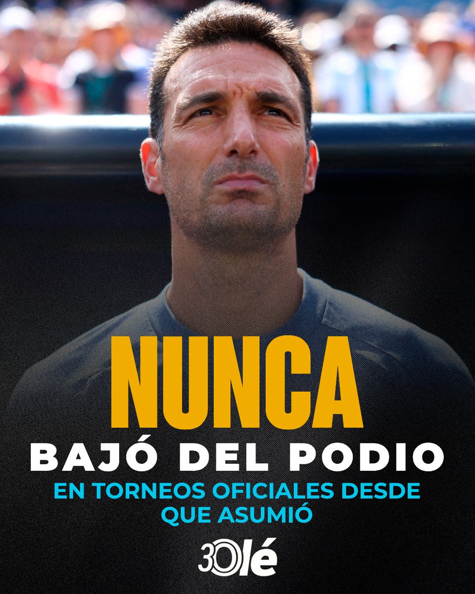 DiarioOle's tweet photo. ‼️🏅🇦🇷 Desde que asumió Lionel Scaloni como director técnico de la Selección Argentina en 2018, ARGENTINA NUNCA BAJÓ DEL PODIO en todos los torneos oficiales que disputó. 

Copa América 2019: 3er puesto🥉
Copa América 2021: CAMPEÓN🥇
Finalissima 2022: CAMPEÓN🥇
Mundial 2022: CAMPEÓN🥇
Copa América 2024: CAMPEÓN🥇
Mundial 2026: subcampeón🥈