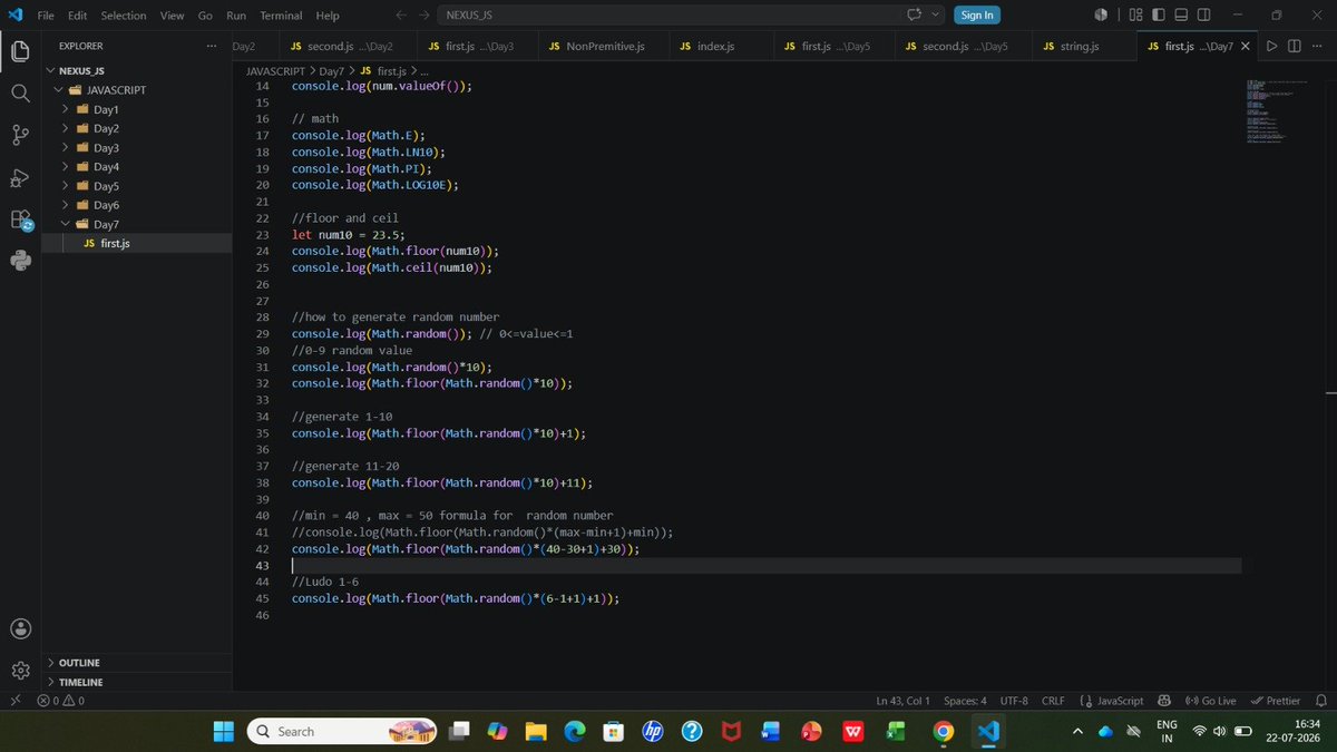 ArpitKumar4527's tweet photo. Day 38 of my Web Development Journey 🚀
Today I explored the JavaScript Math object and learned how to perform mathematical operations using built-in methods and properties. 

COMPLETED Lecture 7:✅

#JavaScript #WebDevelopment #100DaysOfCode #Coding https://t.co/14GOWj95jJ