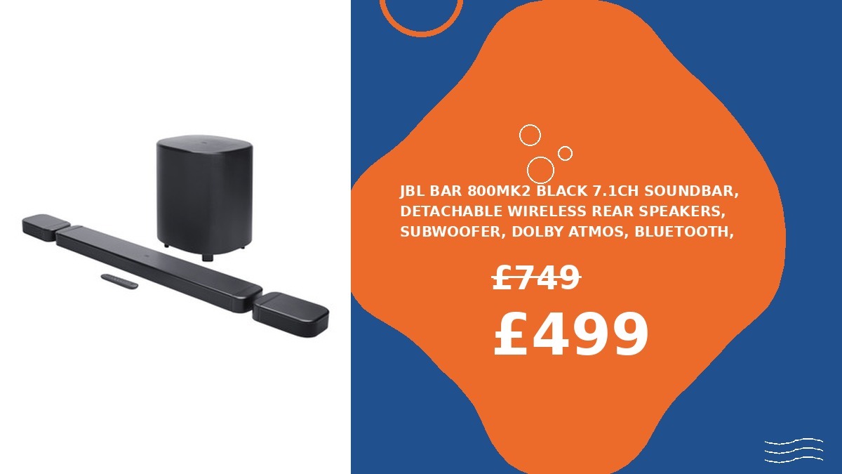 seeitkeepit1's tweet photo. JBL Bar 800MK2 Black 7.1ch soundbar, detachable wireless rear speakers, subwoofer, Dolby Atmos, Bluetooth, Wi-Fi streaming NOW: £499.00 | WAS: £749.00:
#deals #richersounds https://t.co/is2leWNr3Y