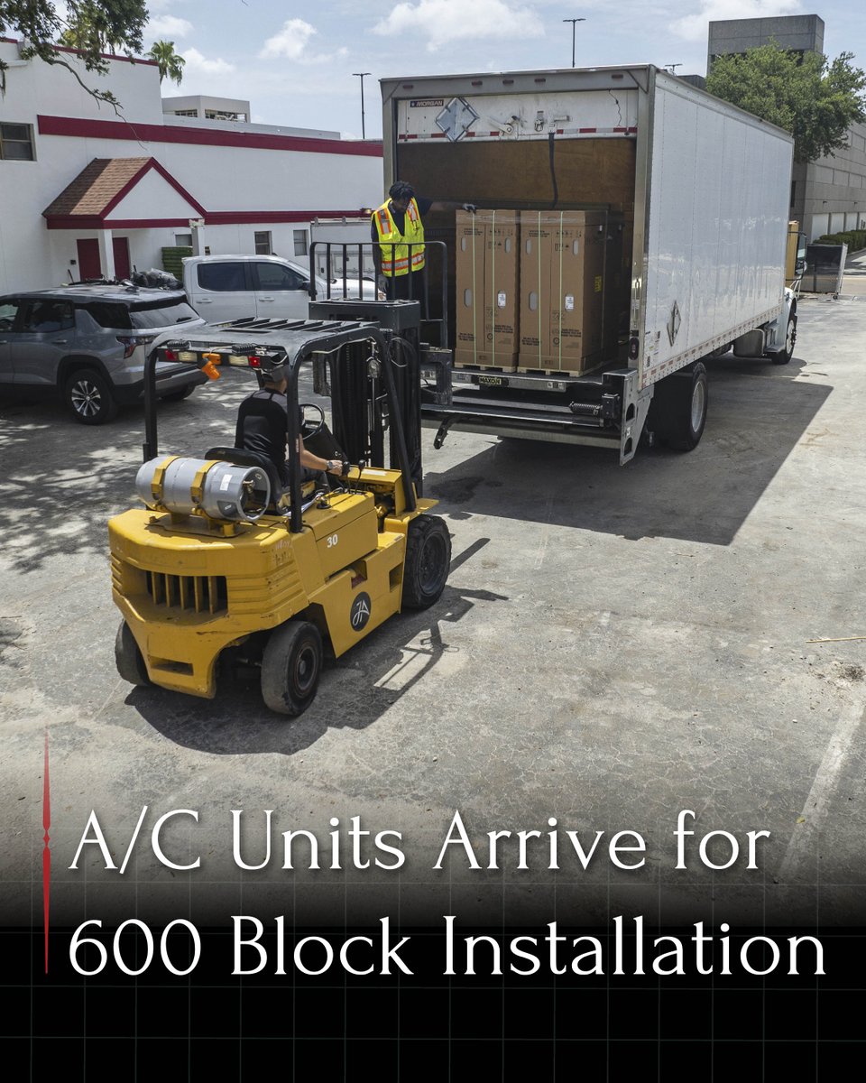 cstreetalliance's tweet photo. Dozens of new A/C units have arrived at the 600 block, where crews are unloading and staging the equipment for upcoming HVAC installation. Another construction milestone moves the renewed Cleveland Street buildings closer to completion. Read the news on our site. https://t.co/8fHXlGLuO7