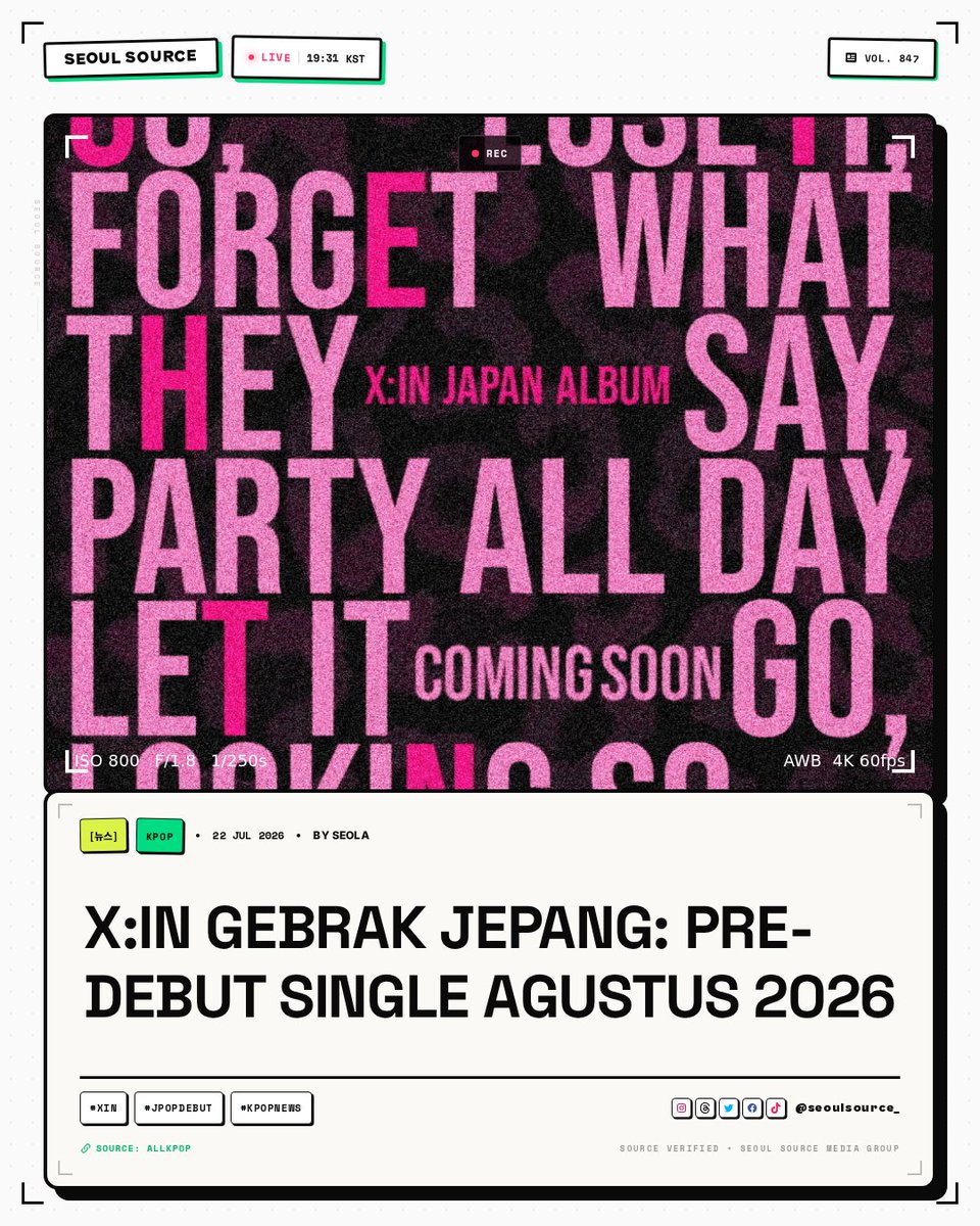 kpopdankdramaid's tweet photo. X:IN resmi pre-debut di Jepang 21 Agustus 2026! 🇯🇵 Setelah debut 2023 dengan "KEEPING THE FIRE", grup BeBy Entertainment ini siap gebrak pasar Jepang. Fandom READY udah siap? #XIN #XINJapan

 Read More: https://t.co/BdtiPKEcui
-Seola https://t.co/nZJenXeLjR