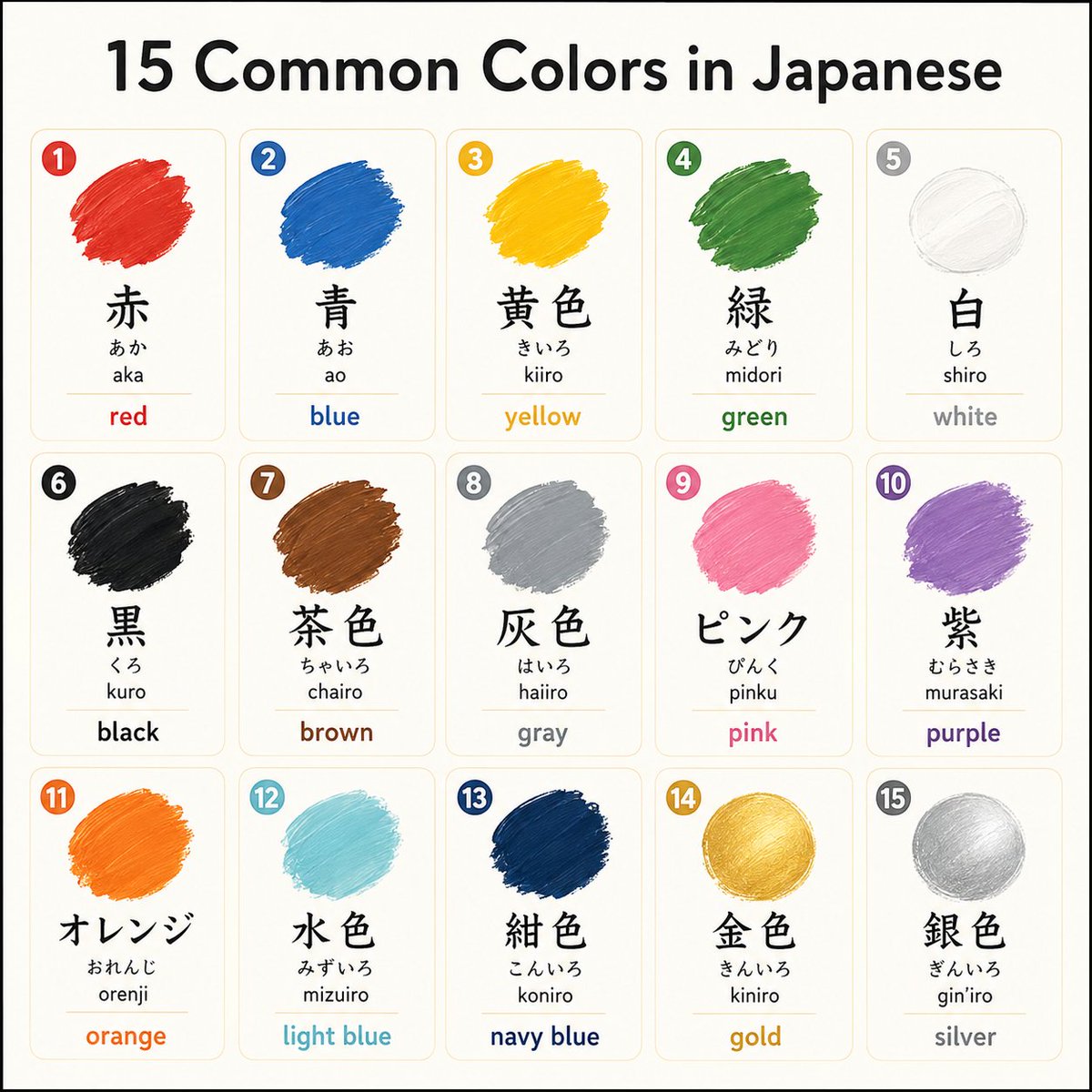 JEucv0ve1C54247's tweet photo. How many of these colors do you know in Japanese? https://t.co/m8jLyyhx9d