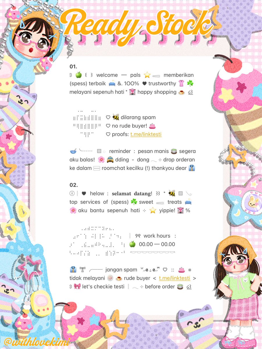 lieszze's tweet photo. ⠀
⠀⠀♥︎  ︴꒰⠀help retweet? arigatOu!⠀꒱
⠀⠀╭──⠀#zonauang  ୨୧

⠀⠀Moshi⠀__⠀mOsh?!⠀ready stock⠀🐥
⠀⠀🥣🍏  wording  greetings / bio wabis 
⠀⠀siap⠀dibeli! 👚 𓈈⠀sekarang!  :¨ ·.· ¨:
⠀⠀ⓘ  ☆   harga:⠀IDR  6.500⠀coins⠀🏄‍♀️

⠀⠀꒰⠀꒱⠀⑅⠀grab yours !  🎀
⠀ https://t.co/CbtSlLWjon