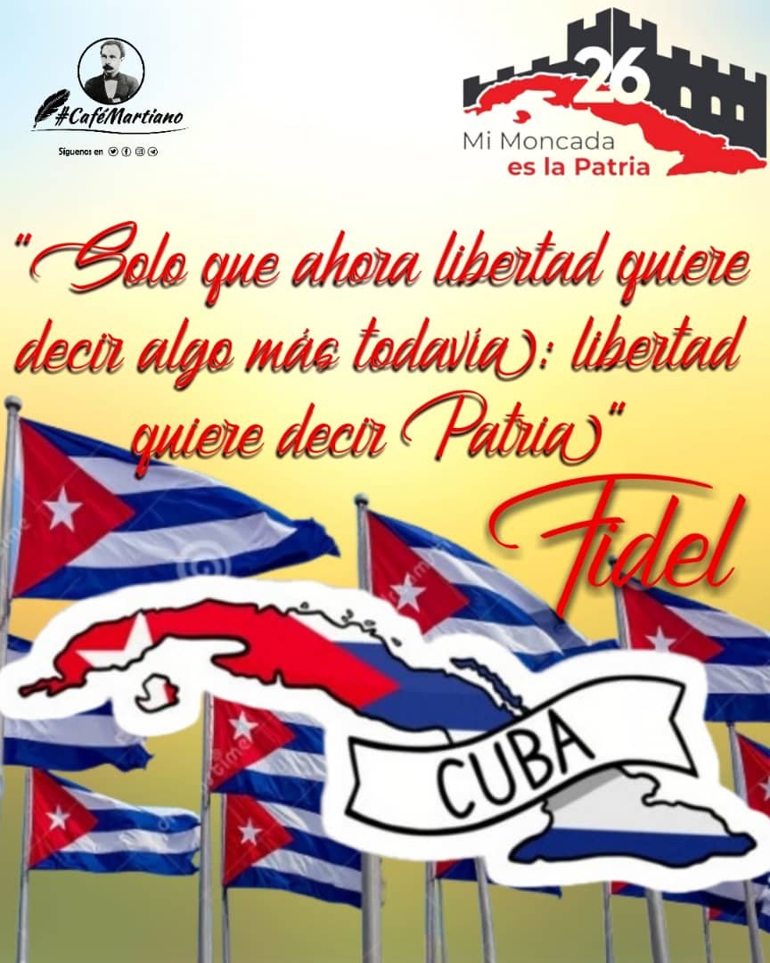 cafemartiano's tweet photo. Buenos días 🇨🇺 #CaféMartiano
✍️“…¡ya no siento mis males, y creo que se me curan, desde que se me quitó la angustia de que todo lo hecho fuera vano...!”

#Fidel "Solo que ahora libertad quiere decir algo más todavía: libertad quiere decir Patria.

#LaPatriaSeDefiende https://t.co/uhtzVcAlfI
