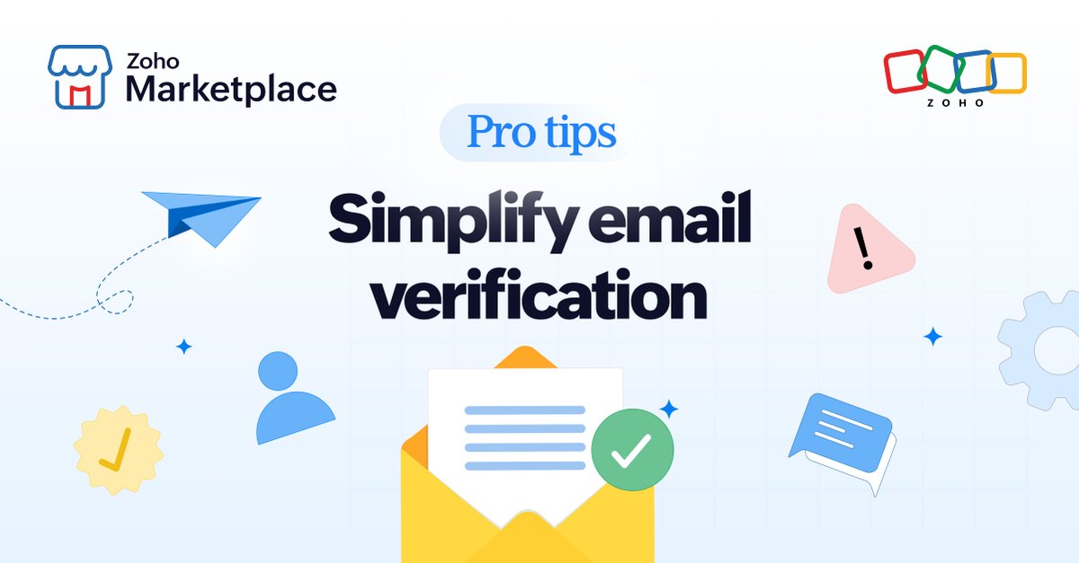 ZohoMarketplace's tweet photo. Here are five practical tips to simplify email verification in @ZohoCRM, from validating addresses before #campaigns to maintaining cleaner contact lists and improving sender reputation: https://t.co/oMJczRjKvi
#CRMIntegration #Email #CleanEmail #EmailMarketing #Sales https://t.co/YWT6HT3O5L