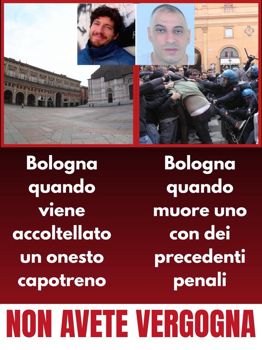 cekipaser's tweet photo. @SalisIlaria "Capotreno ucciso: Bologna vuota. Marocchino morto: Bologna a ferro e fuoco". State sempre dalla parte dei delinquenti. Siete di uno schifo esponenziale https://t.co/nckOm5l9Hs