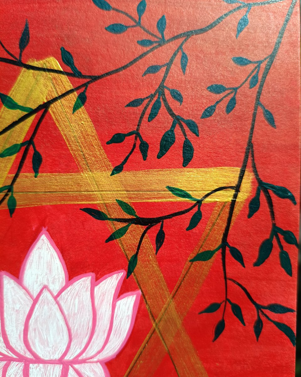 NoelaniMusha's tweet photo. Day  17 of ​40-Day Art &amp; Creative Challenge!  🎨🖌️🖼️

 Red
White
Pink
Golden
Black and green acrylic colors.

#Lotusart 

#Theme_pic_India_art https://t.co/kPhvdhAEpt