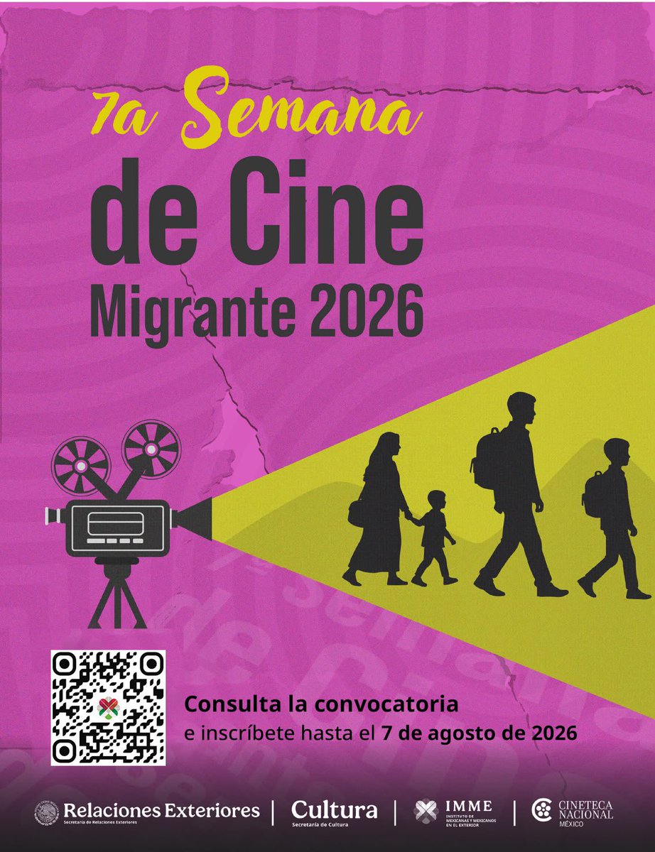 ConsulMexMia's tweet photo. 🎬El @IME_SRE y la @CinetecaMexico invitan a personas mexicanas y de origen mexicano residentes en el exterior a participar en la “7ª Semana de Cine Migrante 2026”.
 
📅 Fecha límite de inscripción: 7 de agosto.
 
🎥 Comparte historias y experiencias relacionadas con la migración, la movilidad humana y la identidad de las comunidades mexicanas en el mundo.
 
🔗 Consulta la convocatoria y los requisitos en: https://t.co/vi6B4xac6c

¡Participa!