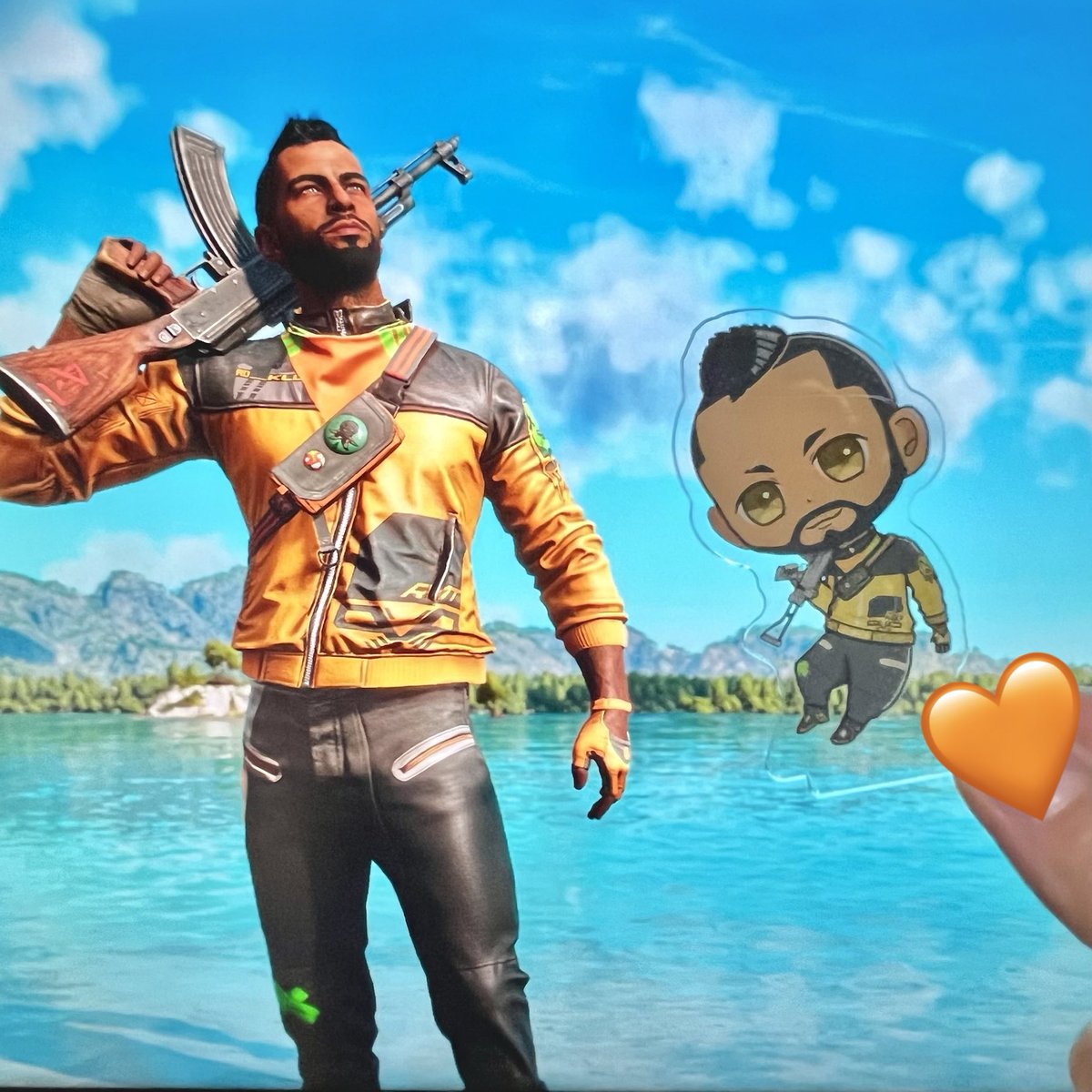 p_9_2_3's tweet photo. ダニーが好きすぎてアクスタ作ってしまった( ᴖ ̫ᴖ )🧡
Ubiさんには個人で楽しむ範囲でのグッズ作成について確認済みです🙂‍↕️

一番好きな洋服で作れたし台座もリベルタードカラーで大満足！！！
#FarCry6 #farcryfanart https://t.co/QINspXSYml