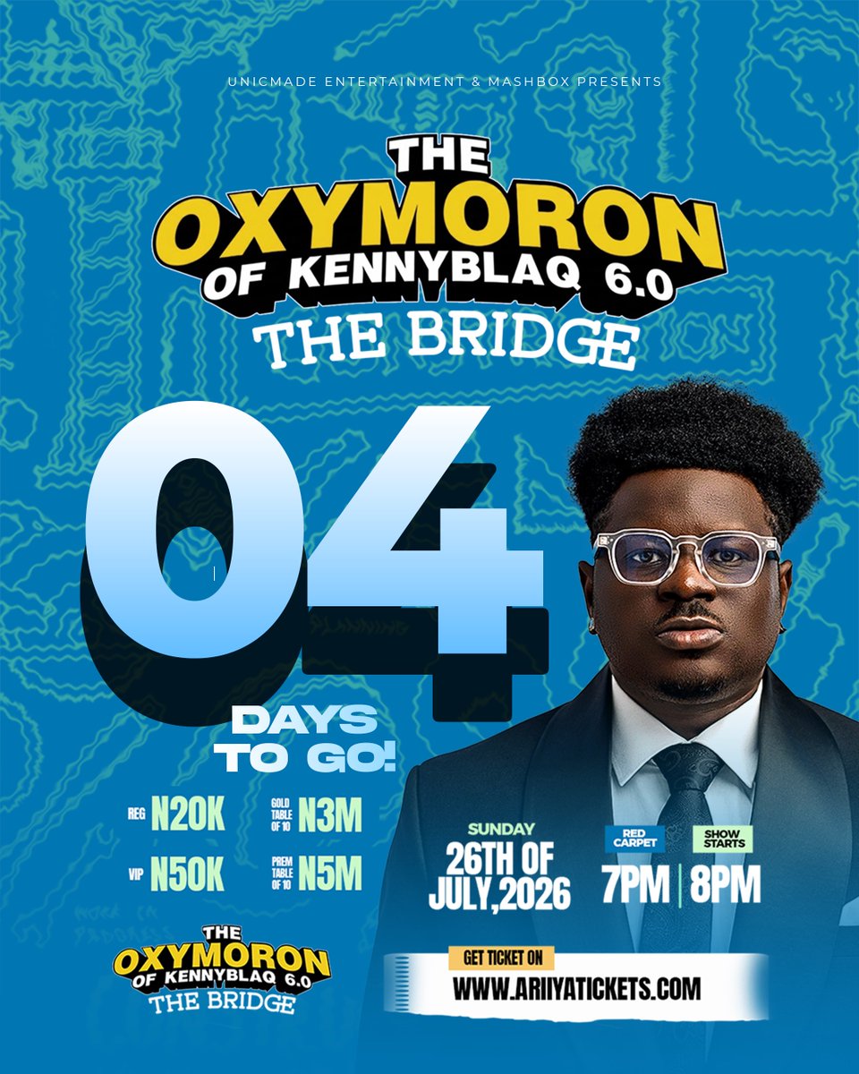 Kennyblaqmcfr's tweet photo. The Oxymoron of Kennyblaq 6.0 is just 4 days to go!! 
Click the link in bio to buy your tickets today. https://t.co/i4mUjy03yM
