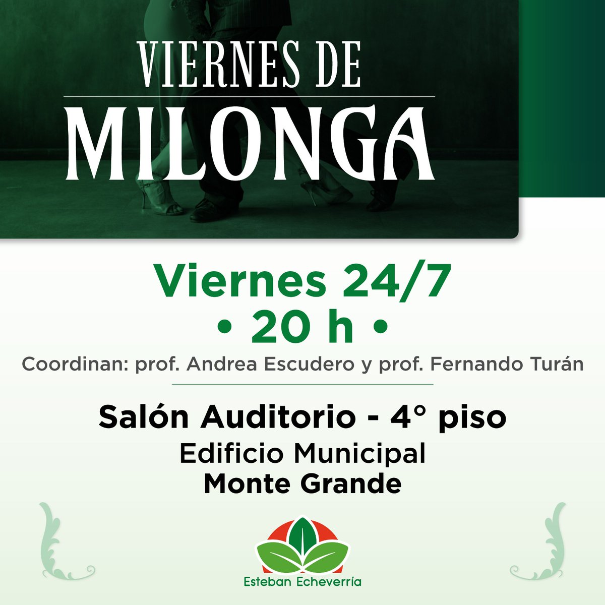 MunicipioEE's tweet photo. 💃 ¡Vení a disfrutar de una nueva edición de 𝐕𝐢𝐞𝐫𝐧𝐞𝐬 𝐝𝐞 𝐌𝐢𝐥𝐨𝐧𝐠𝐚!
📅 Viernes 24 de julio. ⏰ 20 h.
📌 Salón Auditorio - 4° piso, Edificio Municipal, #MonteGrande.

 ¡Te esperamos! 🤗 https://t.co/74kWj1Oqf4
