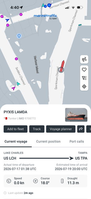 AWOAdvocacy's tweet photo. What's the Jones Act waiver delivering for consumers? Russian troops in U.S. waters. Not kidding. A Maltese tanker with a Russian crew is moving cargo from Lake Charles to Tampa. The argument that this waiver is for national security is laughable. #EndTheWaiver now. https://t.co/cI2cFPO2Og