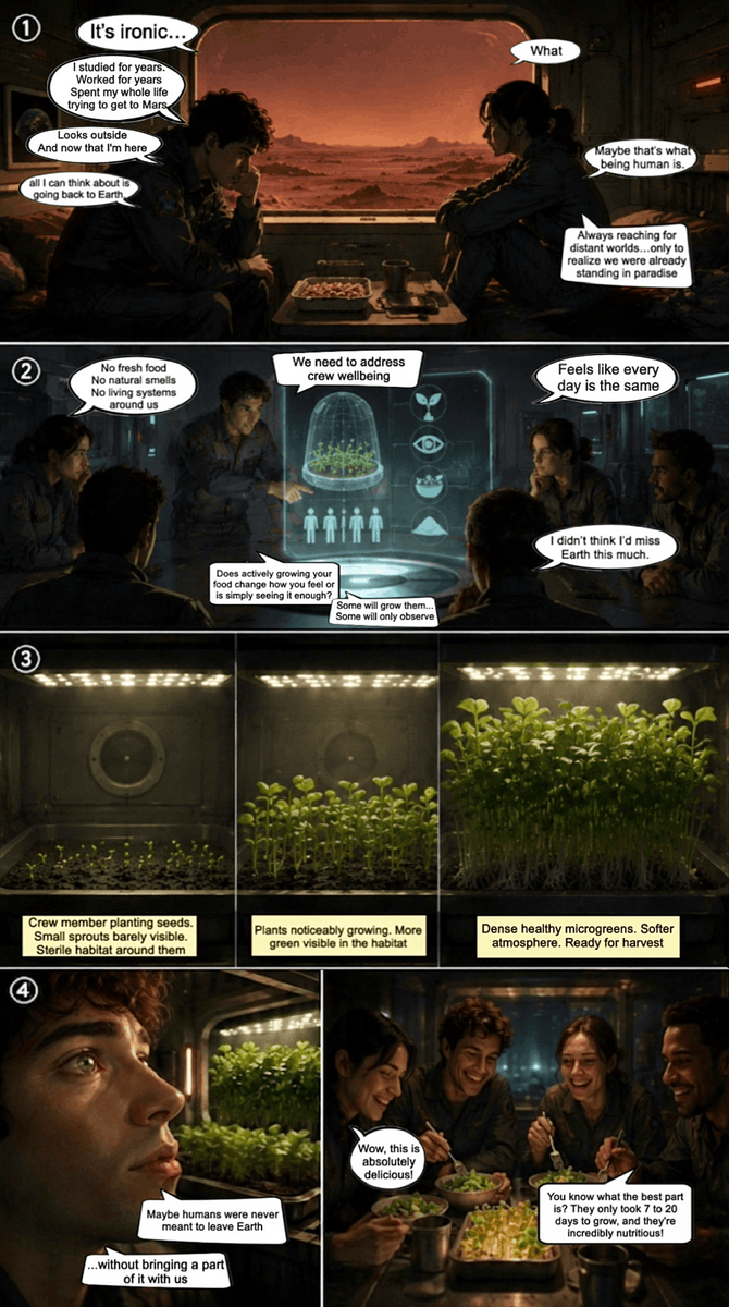 oewf's tweet photo. #AMADEE27| Experiment 1/15 ยท Plants on Mars. Not for oxygen โ for the mind.
GREENS splits the #AMADEE27 crew: some grow microgreens inside the habitat, some only observe. Researchers track mood, stress, and spontaneous interaction with the plants.
#simulateMars https://t.co/plJw4oatsd