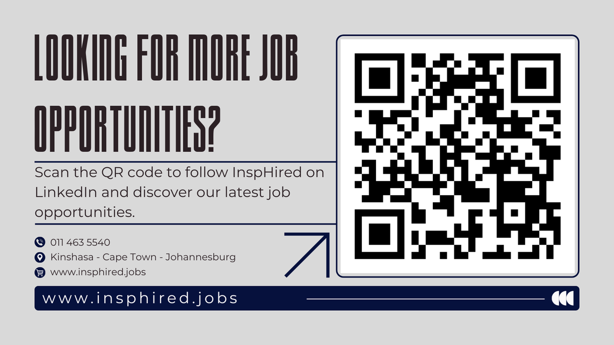 InspHiredSA's tweet photo. Looking for more career opportunities? 👀
Follow InspHired on LinkedIn to stay up to date with the latest job openings, recruitment insights, and career tips.
Scan the QR code and connect with us today!
#OpenRoles #ApplyNow #WeAreHiring #LinkedIn #SouthAfricaJobs #HiringNow https://t.co/XJOVatWLCj