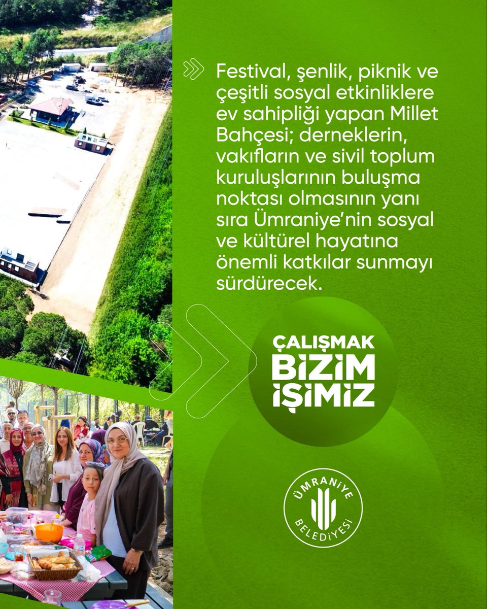 umraniyebeltr's tweet photo. Fatih Sultan Mehmet Mahallesi’nde 90 bin metrekarelik alanda hayata geçirdiğimiz Anadolu Millet Bahçesi, derneklerimizin, vakıflarımızın ve sivil toplum kuruluşlarımızın sosyal ve kültürel faaliyetlerine ev sahipliği yapmayı sürdürüyor.

#ÇalışmakBizimİşimiz https://t.co/uFchy9SR1J