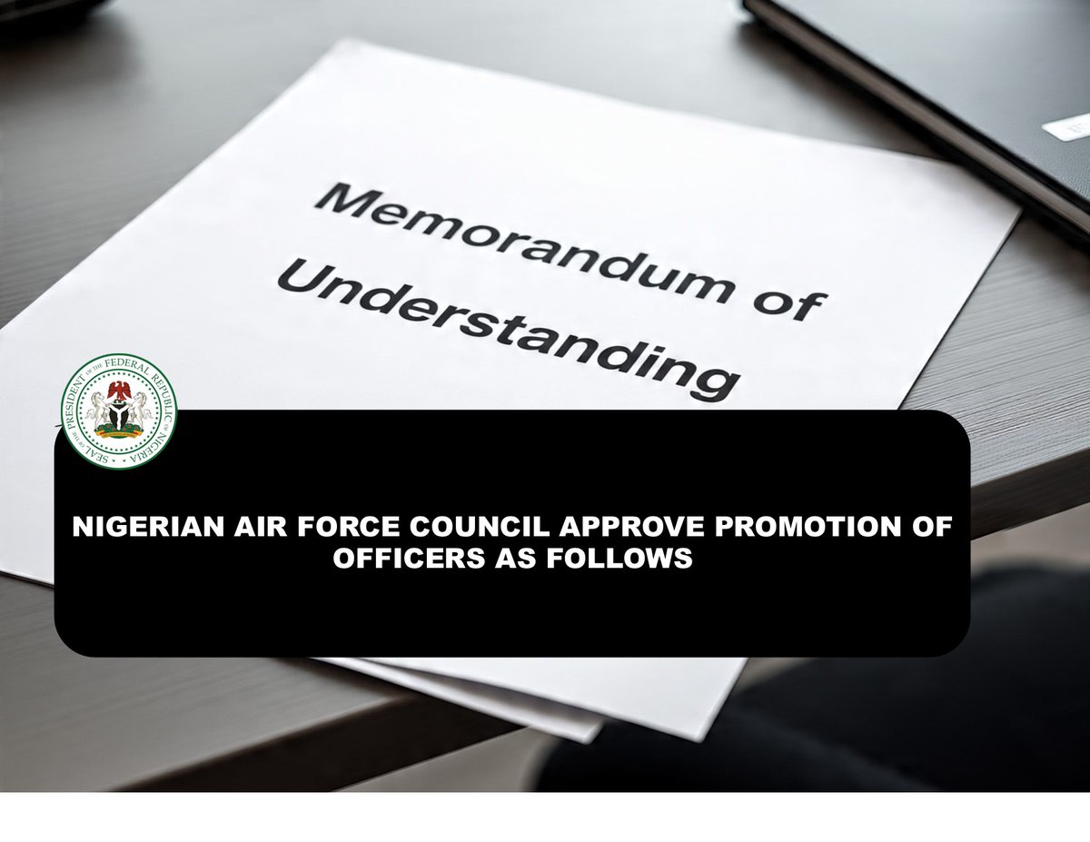 ShuaibuSF's tweet photo. The Nigerian Air Force Council has approved the promotion of 19 Officers of the Service to the Rank of Air Vice Marshal (AVMs) and 33 Officers to the Rank ofAir Commodore in the Nigerian Air Force (NAF)

https://t.co/5owXx3jCqX https://t.co/nbATeQbxGO
