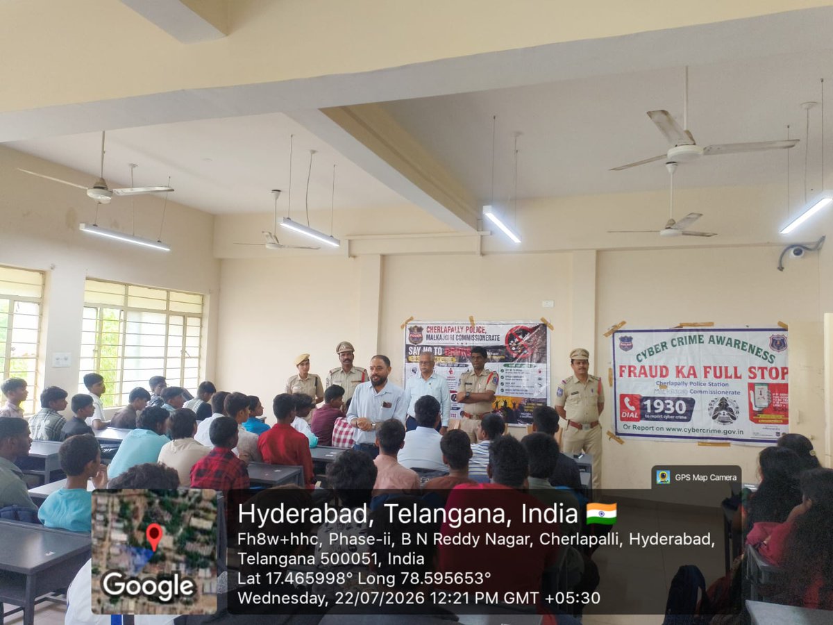 cipet_csts's tweet photo. An awareness Program on Cyber Crime &amp; Anti-Drugs was conducted on 22.07.2026 for the newly admitted students by Shri A.Sudhakar, Inspector of Police &amp; SHO and Shri Harinder, SI Cherlapally Police Station https://t.co/gFBDOyPB9N
