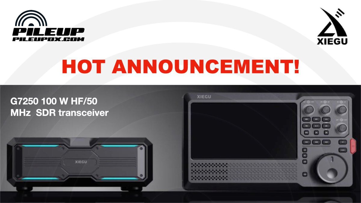 pileupdx's tweet photo. First look at the newly announced Xiegu G7250.

A split-type 100 W HF/50 MHz SDR transceiver with direct RF sampling, a separate 7-inch touchscreen controller and a built-in automatic antenna tuner.

https://t.co/zTpAvQ4cgV

#HamRadio #SDR #Xiegu https://t.co/j1tSmpIXWH