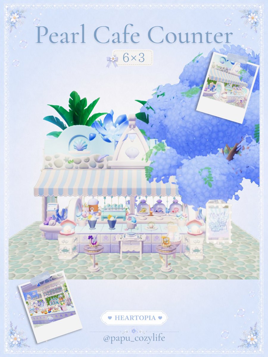 papu_cozylife's tweet photo. 🐚 Pearl Cafe Counter 🫧
パールケーキとフルーツティーで
小さなティーカウンターを作ったよ🫖🩵
#heartopia #PapuBuilds #ハートピア建築 https://t.co/x4pBMz4ogh