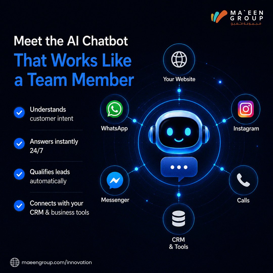 MaeenGroup's tweet photo. Your chatbot shouldn't just reply—it should sell. 🤖💼

Generate leads, qualify prospects, and support customers 24/7.

📞 +965 6607 9071
🌐 https://t.co/OH1LEAPJ9E
#Kuwait #Q8 #KuwaitCity #Kuwaiti #VisitKuwait https://t.co/OWoocuQsoT