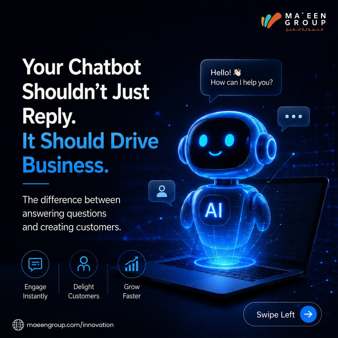 MaeenGroup's tweet photo. Your chatbot shouldn't just reply—it should sell. 🤖💼

Generate leads, qualify prospects, and support customers 24/7.

📞 +965 6607 9071
🌐 https://t.co/OH1LEAPJ9E
#Kuwait #Q8 #KuwaitCity #Kuwaiti #VisitKuwait https://t.co/OWoocuQsoT