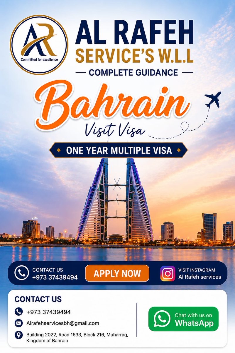 ALRAFEHSERVICES's tweet photo. Pakistani to Bahrain one year multiple visa
WhatsApp +973 37439494 https://t.co/MC8n2SUgL5