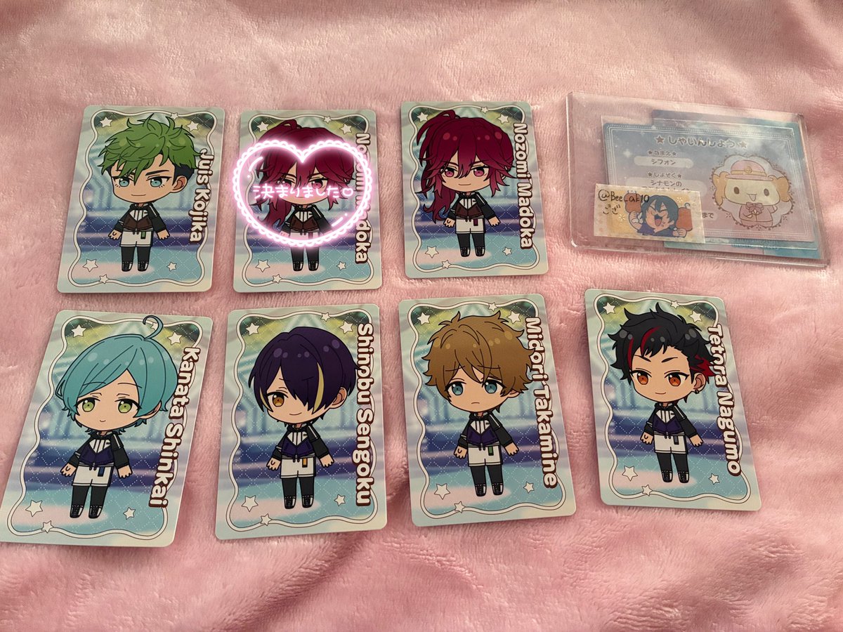 Bee_ak10's tweet photo. 【交換】
あんさんぶるスターズ あんスタ あんスタチップス
譲→SD ジュイス 望見 奏汰 忍 翠 鉄虎
MV→望見 ニキ HiMERU2 鉄虎3 翠 忍 斑
求→MV こはく 燐音
望見はMV又はSDどちらか1枚提供になるので2:2の交換ができません。
こはく優先、燐音1枚のみ。
↓↓続きます https://t.co/GuLVsJ48Sh