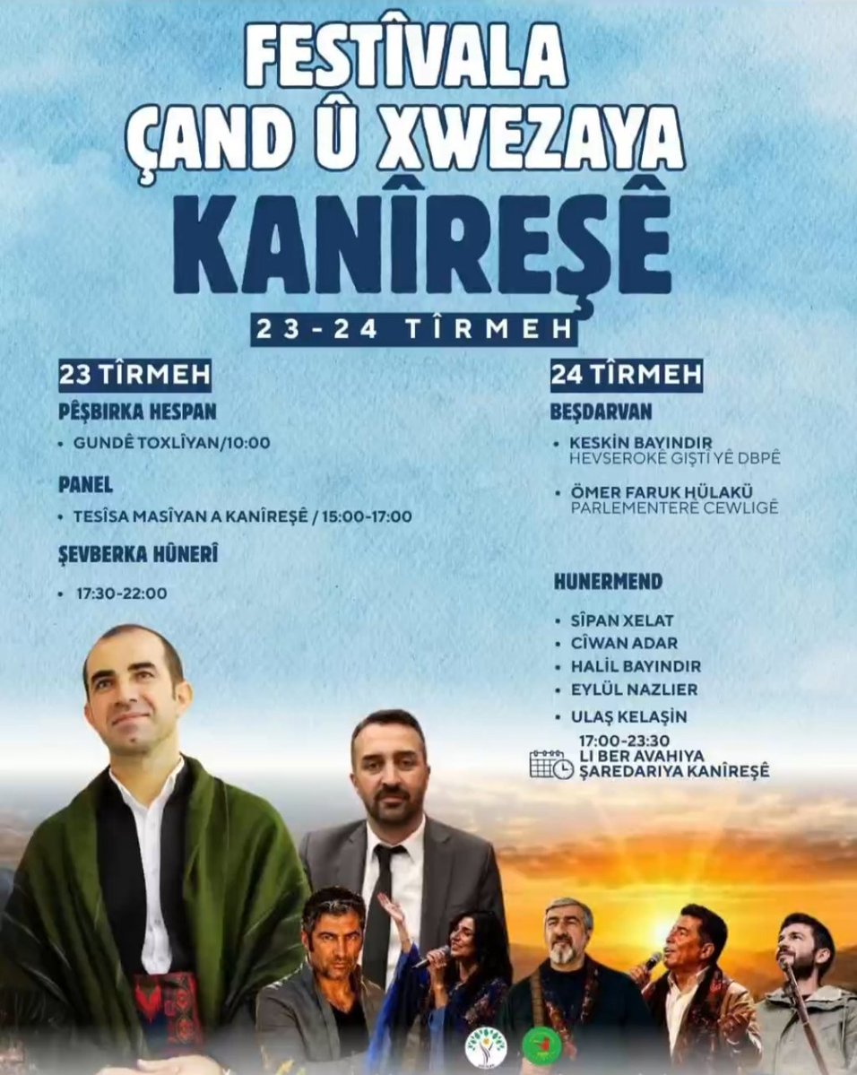 OHulaku's tweet photo. Kanîreş Kürt kimliğinin, kültürünün ve hafızasının buluştuğu kadim bir yaşam alanıdır.

Bu toprakların değerlerini birlikte yaşatmak ve geleceğe taşımak için tüm halkımızı Kanîreş Kültür ve Doğa Festivali'ne bekliyoruz.

🗓️ 23-24 Temmuz

📍 Kanîreş / Bingöl https://t.co/rhs0wPixp2