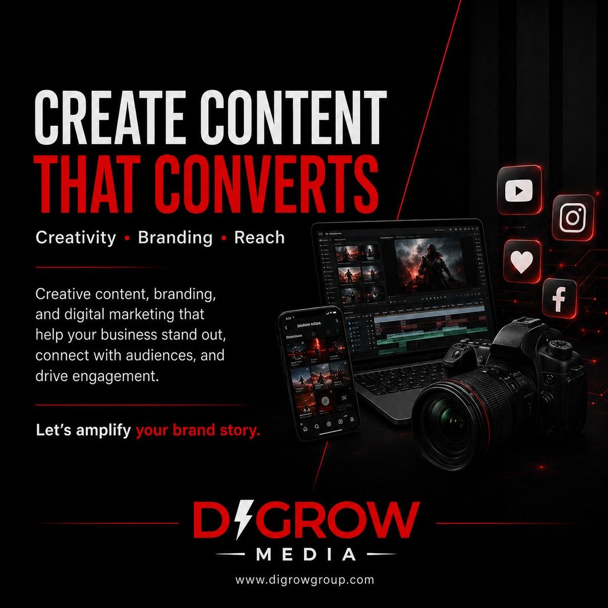 DIGROWGroup's tweet photo. Create content that actually converts! Amplify your brand story with creative marketing strategies. 🎬

#DIGROW #DIGROWMedia #ContentCreation #DigitalMarketing https://t.co/zBtJXZxzHV